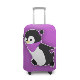 Чехол для чемодана 3D с принтом Penguin purple в Санкт-Петербурге, 86% полиэфир, 14% спандекс | двустороннее нанесение принта, прорези для ручек и колес | cartoon | penguin | purple | милый | мультик | мультфильм | пингвин | рисунок | фиолетовый