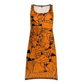 Платье-майка 3D с принтом Лисички в Санкт-Петербурге, 100% полиэстер | полуприлегающий силуэт, широкие бретели, круглый вырез горловины, удлиненный подол сзади. | fox | лиса | лисички | рыжая лиса | фокс