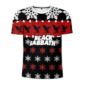 Мужская футболка 3D спортивная с принтом Праздничный Black Sabbath в Санкт-Петербурге, 100% полиэстер с улучшенными характеристиками | приталенный силуэт, круглая горловина, широкие плечи, сужается к линии бедра | black sabbath | группа | новогодний | новый год | рождество | свитер | снежинки | хард рок | хеви метал