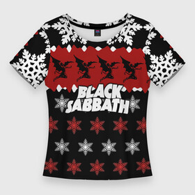 Женская футболка 3D Slim с принтом Праздничный Black Sabbath в Санкт-Петербурге,  |  | black sabbath | группа | новогодний | новый год | рождество | свитер | снежинки | хард рок | хеви метал