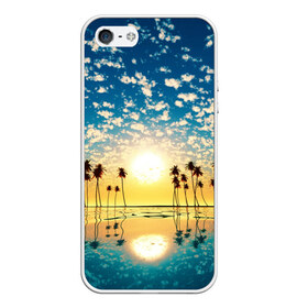 Чехол для iPhone 5/5S матовый с принтом Туристический Рай в Санкт-Петербурге, Силикон | Область печати: задняя сторона чехла, без боковых панелей | блик | вода | волна | восход | закат | море | небо | облако | отблеск | отпуск | отражение | пальма | солнце | турист