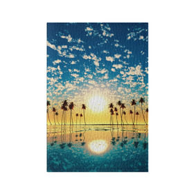Обложка для паспорта матовая кожа с принтом Туристический Рай в Санкт-Петербурге, натуральная матовая кожа | размер 19,3 х 13,7 см; прозрачные пластиковые крепления | блик | вода | волна | восход | закат | море | небо | облако | отблеск | отпуск | отражение | пальма | солнце | турист