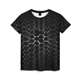 Женская футболка 3D с принтом Карбоновые СОТЫ в Санкт-Петербурге, 100% полиэфир ( синтетическое хлопкоподобное полотно) | прямой крой, круглый вырез горловины, длина до линии бедер | abstraction | internet | абстракция | молекула | текстура | технологии | узоры | форма | фрактал | цвет