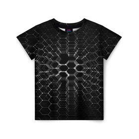 Детская футболка 3D с принтом Карбоновые СОТЫ в Санкт-Петербурге, 100% гипоаллергенный полиэфир | прямой крой, круглый вырез горловины, длина до линии бедер, чуть спущенное плечо, ткань немного тянется | abstraction | internet | абстракция | молекула | текстура | технологии | узоры | форма | фрактал | цвет