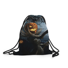 Рюкзак-мешок 3D с принтом Jack в Санкт-Петербурге, 100% полиэстер | плотность ткани — 200 г/м2, размер — 35 х 45 см; лямки — толстые шнурки, застежка на шнуровке, без карманов и подкладки | halloween | pumpkin | witch | ведьма | демон | кот | тыква | хэллоуин | череп