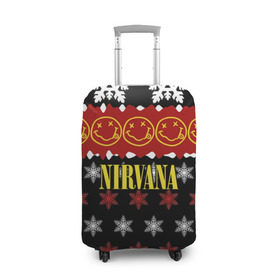 Чехол для чемодана 3D с принтом Nirvana праздничный в Санкт-Петербурге, 86% полиэфир, 14% спандекс | двустороннее нанесение принта, прорези для ручек и колес | cobain | kurt | nirvana | альтернативный | боритон | гранж | группа | дональд | знак | кобейн | красный | крист новоселич | курт | музыка | музыкант | надпись | нирвана | новогодний | новый год | певец | праздник