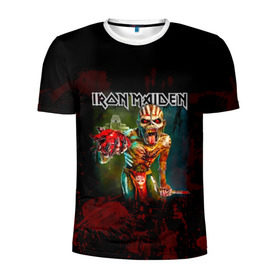 Мужская футболка 3D спортивная с принтом Индеец Iron Maiden в Санкт-Петербурге, 100% полиэстер с улучшенными характеристиками | приталенный силуэт, круглая горловина, широкие плечи, сужается к линии бедра | Тематика изображения на принте: iron maiden | адриан смит | айрон мейден | группа | дэйв мюррей | железная дева | ирон майден | кровь | метал | мрачный | музыка | песни | рок | сердце | стив харрис | тяжелый | хеви | хевиметал