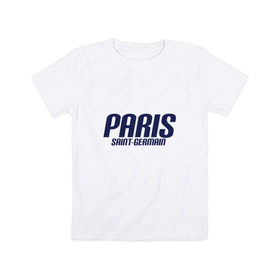 Детская футболка хлопок с принтом Paris Saint Germain (PSG) в Санкт-Петербурге, 100% хлопок | круглый вырез горловины, полуприлегающий силуэт, длина до линии бедер | 