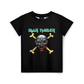 Детская футболка 3D с принтом Iron Maiden череп и кости в Санкт-Петербурге, 100% гипоаллергенный полиэфир | прямой крой, круглый вырез горловины, длина до линии бедер, чуть спущенное плечо, ткань немного тянется | iron maiden | адриан смит | айрон мейден | гроза | группа | дэйв мюррей | железная дева | ирон майден | метал | мрачный | музыка | песни | рок | стив харрис | тяжелый | флаг | хеви | хевиметал