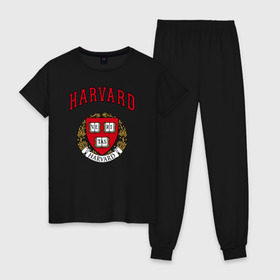 Женская пижама хлопок с принтом Harvard university в Санкт-Петербурге, 100% хлопок | брюки и футболка прямого кроя, без карманов, на брюках мягкая резинка на поясе и по низу штанин | вуз | гарвард | герб | лига плюща | массачусетс | престижный | сша | университет