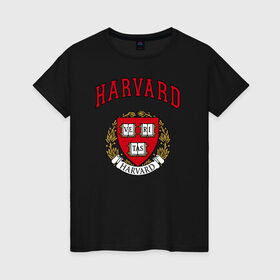 Женская футболка хлопок с принтом Harvard university в Санкт-Петербурге, 100% хлопок | прямой крой, круглый вырез горловины, длина до линии бедер, слегка спущенное плечо | вуз | гарвард | герб | лига плюща | массачусетс | престижный | сша | университет