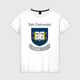 Женская футболка хлопок с принтом Йель в Санкт-Петербурге, 100% хлопок | прямой крой, круглый вырез горловины, длина до линии бедер, слегка спущенное плечо | yalr university | йельский университет | лига плюща | престижный вуз | сша