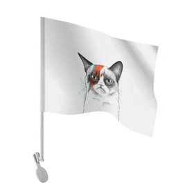 Флаг для автомобиля с принтом Grumpy cat (David Bowie) в Санкт-Петербурге, 100% полиэстер | Размер: 30*21 см | Тематика изображения на принте: бодиарт | грумпи | дэвид боуи | злой кот | интернет | котей | котик | кошка | мем | мемас | мемчик. | молния на лице | рисунок на лице | сердитый