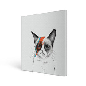 Холст квадратный с принтом Grumpy cat (David Bowie) в Санкт-Петербурге, 100% ПВХ |  | бодиарт | грумпи | дэвид боуи | злой кот | интернет | котей | котик | кошка | мем | мемас | мемчик. | молния на лице | рисунок на лице | сердитый