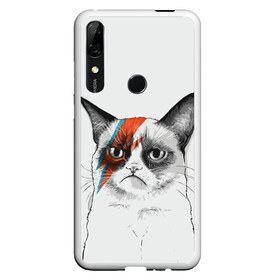 Чехол для Honor P Smart Z с принтом Grumpy cat (David Bowie) в Санкт-Петербурге, Силикон | Область печати: задняя сторона чехла, без боковых панелей | бодиарт | грумпи | дэвид боуи | злой кот | интернет | котей | котик | кошка | мем | мемас | мемчик. | молния на лице | рисунок на лице | сердитый