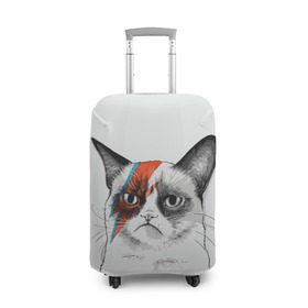 Чехол для чемодана 3D с принтом Grumpy cat (David Bowie) в Санкт-Петербурге, 86% полиэфир, 14% спандекс | двустороннее нанесение принта, прорези для ручек и колес | бодиарт | грумпи | дэвид боуи | злой кот | интернет | котей | котик | кошка | мем | мемас | мемчик. | молния на лице | рисунок на лице | сердитый
