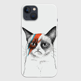 Чехол для iPhone 13 с принтом Grumpy cat (David Bowie) в Санкт-Петербурге,  |  | бодиарт | грумпи | дэвид боуи | злой кот | интернет | котей | котик | кошка | мем | мемас | мемчик. | молния на лице | рисунок на лице | сердитый