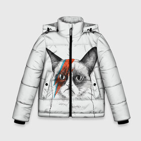 Зимняя куртка для мальчиков 3D с принтом Grumpy cat (David Bowie) в Санкт-Петербурге, ткань верха — 100% полиэстер; подклад — 100% полиэстер, утеплитель — 100% полиэстер | длина ниже бедра, удлиненная спинка, воротник стойка и отстегивающийся капюшон. Есть боковые карманы с листочкой на кнопках, утяжки по низу изделия и внутренний карман на молнии. 

Предусмотрены светоотражающий принт на спинке, радужный светоотражающий элемент на пуллере молнии и на резинке для утяжки | бодиарт | грумпи | дэвид боуи | злой кот | интернет | котей | котик | кошка | мем | мемас | мемчик. | молния на лице | рисунок на лице | сердитый