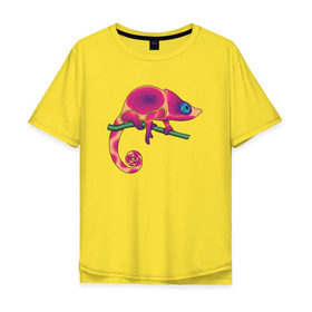 Мужская футболка хлопок Oversize с принтом Хамелеон в Санкт-Петербурге, 100% хлопок | свободный крой, круглый ворот, “спинка” длиннее передней части | hameleon | животные | хамелеон | ящер | ящерица
