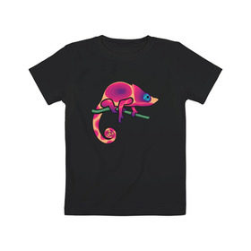 Детская футболка хлопок с принтом Хамелеон в Санкт-Петербурге, 100% хлопок | круглый вырез горловины, полуприлегающий силуэт, длина до линии бедер | Тематика изображения на принте: hameleon | животные | хамелеон | ящер | ящерица