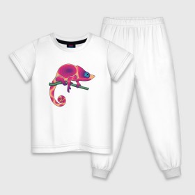 Детская пижама хлопок с принтом Хамелеон в Санкт-Петербурге, 100% хлопок |  брюки и футболка прямого кроя, без карманов, на брюках мягкая резинка на поясе и по низу штанин
 | Тематика изображения на принте: hameleon | животные | хамелеон | ящер | ящерица