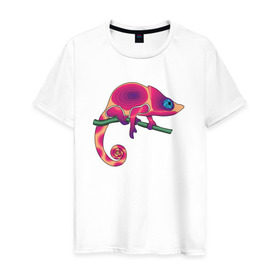 Мужская футболка хлопок с принтом Хамелеон в Санкт-Петербурге, 100% хлопок | прямой крой, круглый вырез горловины, длина до линии бедер, слегка спущенное плечо. | hameleon | животные | хамелеон | ящер | ящерица