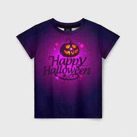 Детская футболка 3D с принтом Happy Halloween в Санкт-Петербурге, 100% гипоаллергенный полиэфир | прямой крой, круглый вырез горловины, длина до линии бедер, чуть спущенное плечо, ткань немного тянется | halloween | тыква | хэллоуин