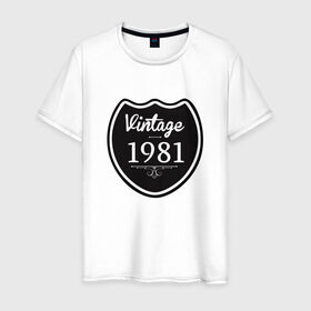 Мужская футболка хлопок с принтом Vintage 1981 в Санкт-Петербурге, 100% хлопок | прямой крой, круглый вырез горловины, длина до линии бедер, слегка спущенное плечо. | 