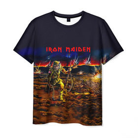Мужская футболка 3D с принтом Боец Iron Maiden в Санкт-Петербурге, 100% полиэфир | прямой крой, круглый вырез горловины, длина до линии бедер | iron maiden | адриан смит | айрон мейден | война | группа | дэйв мюррей | железная дева | ирон майден | метал | мрачный | музыка | песни | рок | солдат | стив харрис | тяжелый | хеви | хевиметал