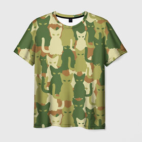 Мужская футболка 3D с принтом Камуфляж в Санкт-Петербурге, 100% полиэфир | прямой крой, круглый вырез горловины, длина до линии бедер | camouflage | cat | камуфляж | кот