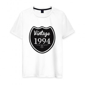 Мужская футболка хлопок с принтом Vintage 1994 в Санкт-Петербурге, 100% хлопок | прямой крой, круглый вырез горловины, длина до линии бедер, слегка спущенное плечо. | 