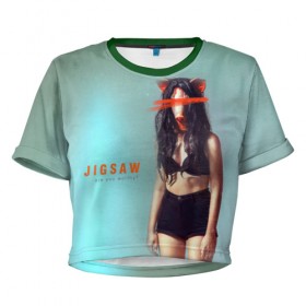 Женская футболка 3D укороченная с принтом Jigsaw в Санкт-Петербурге, 100% полиэстер | круглая горловина, длина футболки до линии талии, рукава с отворотами | 