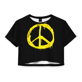 Женская футболка 3D укороченная с принтом Peace в Санкт-Петербурге, 100% полиэстер | круглая горловина, длина футболки до линии талии, рукава с отворотами | peace | vppdgryphon | арт | краска | мирный | миролюбивый | пацифик | прикольные | хиппи | цветные