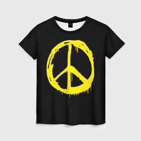 Женская футболка 3D с принтом Peace в Санкт-Петербурге, 100% полиэфир ( синтетическое хлопкоподобное полотно) | прямой крой, круглый вырез горловины, длина до линии бедер | peace | vppdgryphon | арт | краска | мирный | миролюбивый | пацифик | прикольные | хиппи | цветные