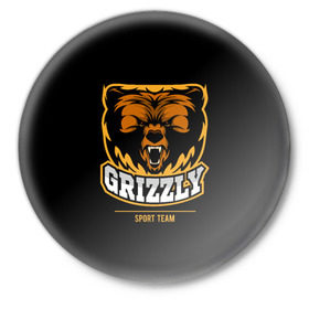Значок с принтом GTIZZLY(sport team) в Санкт-Петербурге,  металл | круглая форма, металлическая застежка в виде булавки | bear | grizzly | гризли | медведь | ярость