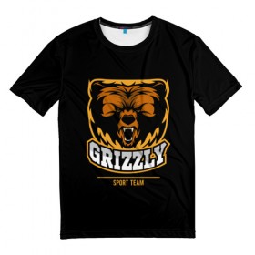 Мужская футболка 3D с принтом GTIZZLY(sport team) в Санкт-Петербурге, 100% полиэфир | прямой крой, круглый вырез горловины, длина до линии бедер | bear | grizzly | гризли | медведь | ярость