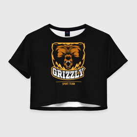 Женская футболка 3D укороченная с принтом GTIZZLY(sport team) в Санкт-Петербурге, 100% полиэстер | круглая горловина, длина футболки до линии талии, рукава с отворотами | bear | grizzly | гризли | медведь | ярость