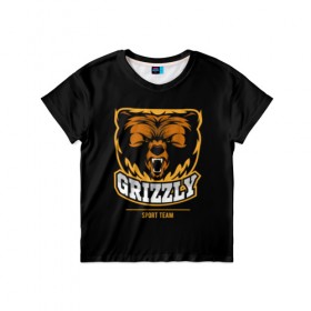 Детская футболка 3D с принтом GTIZZLY(sport team) в Санкт-Петербурге, 100% гипоаллергенный полиэфир | прямой крой, круглый вырез горловины, длина до линии бедер, чуть спущенное плечо, ткань немного тянется | bear | grizzly | гризли | медведь | ярость