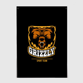 Постер с принтом GTIZZLY(sport team) в Санкт-Петербурге, 100% бумага
 | бумага, плотность 150 мг. Матовая, но за счет высокого коэффициента гладкости имеет небольшой блеск и дает на свету блики, но в отличии от глянцевой бумаги не покрыта лаком | bear | grizzly | гризли | медведь | ярость