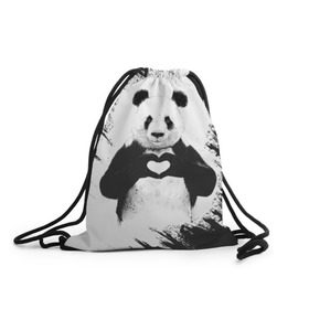 Рюкзак-мешок 3D с принтом Panda love в Санкт-Петербурге, 100% полиэстер | плотность ткани — 200 г/м2, размер — 35 х 45 см; лямки — толстые шнурки, застежка на шнуровке, без карманов и подкладки | 14 февраля | love | panda | panda love | день святого валентина | любовь | панда
