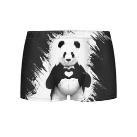 Мужские трусы 3D с принтом Panda love в Санкт-Петербурге, 50% хлопок, 50% полиэстер | классическая посадка, на поясе мягкая тканевая резинка | Тематика изображения на принте: 14 февраля | love | panda | panda love | день святого валентина | любовь | панда