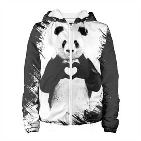 Женская куртка 3D с принтом Panda love в Санкт-Петербурге, ткань верха — 100% полиэстер, подклад — флис | прямой крой, подол и капюшон оформлены резинкой с фиксаторами, два кармана без застежек по бокам, один большой потайной карман на груди. Карман на груди застегивается на липучку | 14 февраля | love | panda | panda love | день святого валентина | любовь | панда