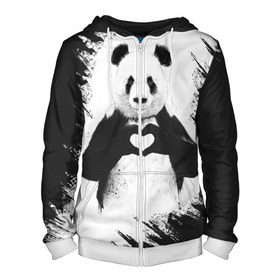 Мужская толстовка 3D на молнии с принтом Panda love в Санкт-Петербурге, 100% полиэстер | длина до линии бедра, манжеты и пояс оформлены мягкой тканевой резинкой, двухслойный капюшон со шнурком для регулировки, спереди молния, по бокам два кармана | 14 февраля | love | panda | panda love | день святого валентина | любовь | панда