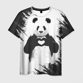 Мужская футболка 3D с принтом Panda love в Санкт-Петербурге, 100% полиэфир | прямой крой, круглый вырез горловины, длина до линии бедер | 14 февраля | love | panda | panda love | день святого валентина | любовь | панда
