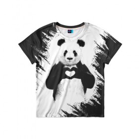 Детская футболка 3D с принтом Panda love в Санкт-Петербурге, 100% гипоаллергенный полиэфир | прямой крой, круглый вырез горловины, длина до линии бедер, чуть спущенное плечо, ткань немного тянется | 14 февраля | love | panda | panda love | день святого валентина | любовь | панда