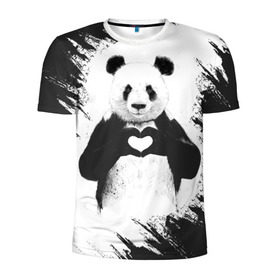 Мужская футболка 3D спортивная с принтом Panda love в Санкт-Петербурге, 100% полиэстер с улучшенными характеристиками | приталенный силуэт, круглая горловина, широкие плечи, сужается к линии бедра | Тематика изображения на принте: 14 февраля | love | panda | panda love | день святого валентина | любовь | панда