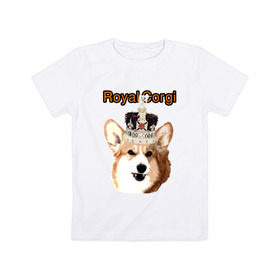 Детская футболка хлопок с принтом Корги в короне в Санкт-Петербурге, 100% хлопок | круглый вырез горловины, полуприлегающий силуэт, длина до линии бедер | Тематика изображения на принте: англия | вельш корги | корги | корги пемброк | королева | корона | пемброк | собака