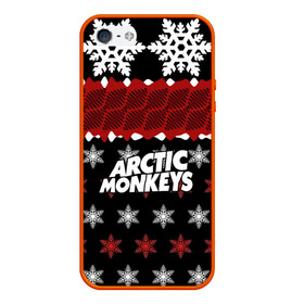 Чехол для iPhone 5/5S матовый с принтом Праздничный Arctic Monkeys в Санкт-Петербурге, Силикон | Область печати: задняя сторона чехла, без боковых панелей | алекс тёрнер | арктик | арктические мартышки | гаражный | группа | джейми кук | знак | инди рок | красный | м | манкис | музыка | надпись | ник о мэлли | новогодний | новый год | обезьяна