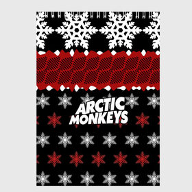 Скетчбук с принтом Праздничный Arctic Monkeys в Санкт-Петербурге, 100% бумага
 | 48 листов, плотность листов — 100 г/м2, плотность картонной обложки — 250 г/м2. Листы скреплены сверху удобной пружинной спиралью | алекс тёрнер | арктик | арктические мартышки | гаражный | группа | джейми кук | знак | инди рок | красный | м | манкис | музыка | надпись | ник о мэлли | новогодний | новый год | обезьяна