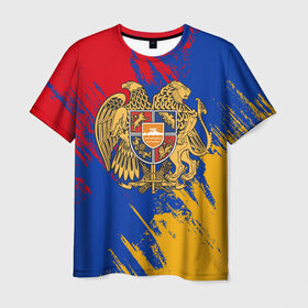 Мужская футболка 3D с принтом Герб и флаг Армении в Санкт-Петербурге, 100% полиэфир | прямой крой, круглый вырез горловины, длина до линии бедер | армения | герб армении | герб и флаг армении | флаг армении